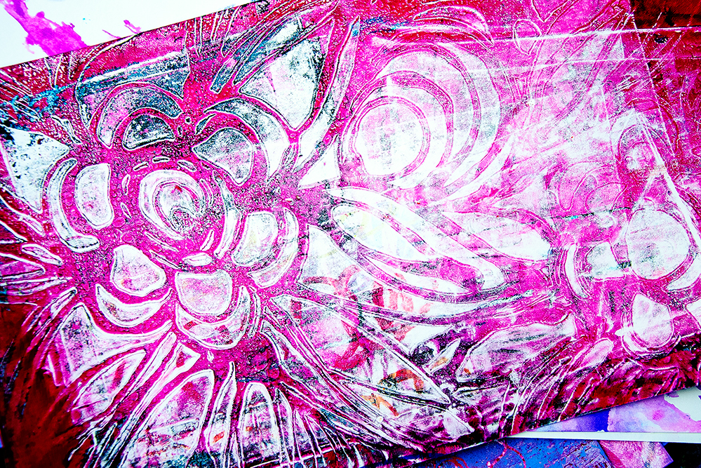 Gelatin print w/ Traci Bautista stencil.
