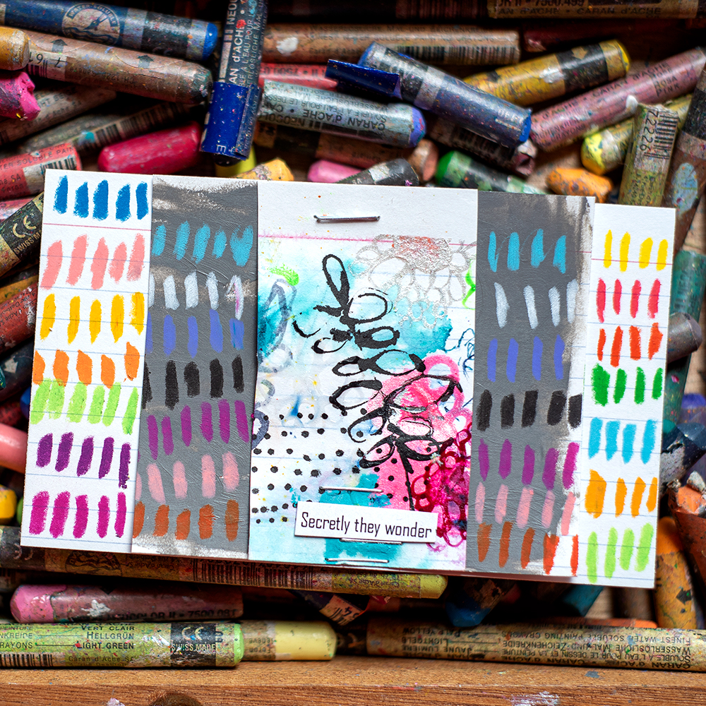 3x5” index card, acrylics, ink, neocolors by Tammy Garcia