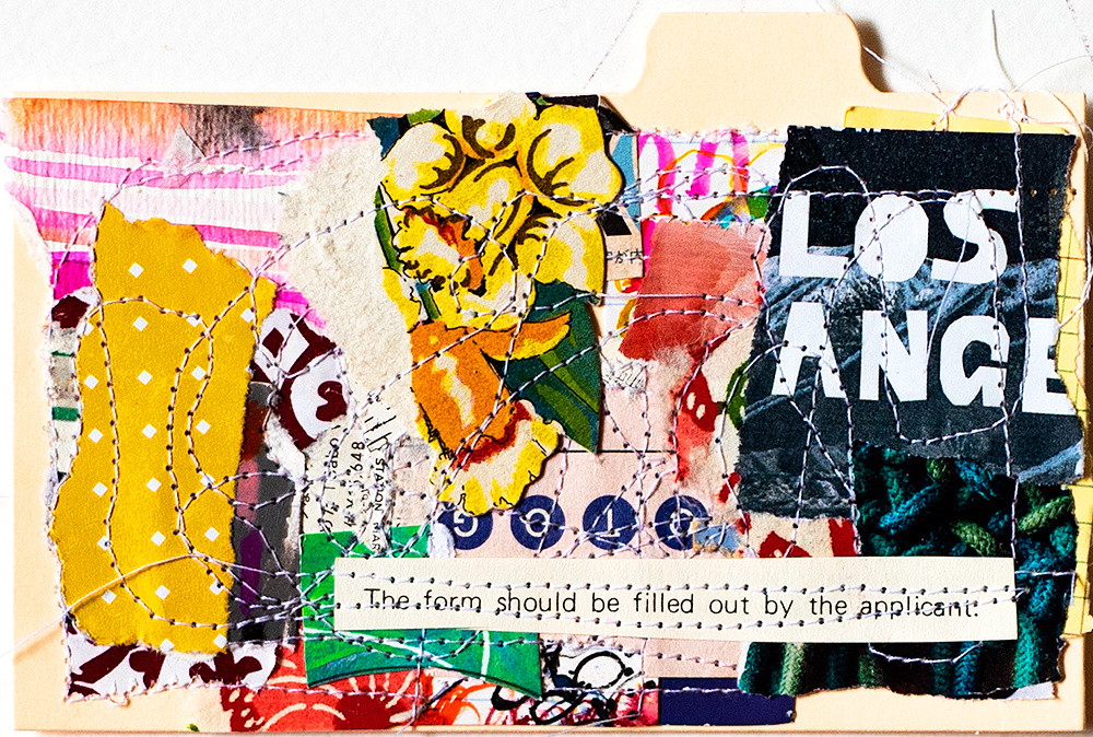 3x5” index card, stitched collage by Tammy Garcia