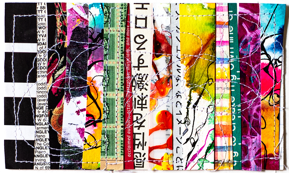 3x5” index card, stitched collage by Tammy Garcia