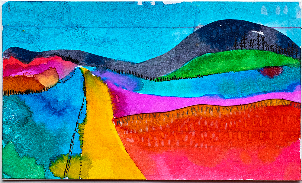 3x5” ink, layered collage on index card by Tammy Garcia