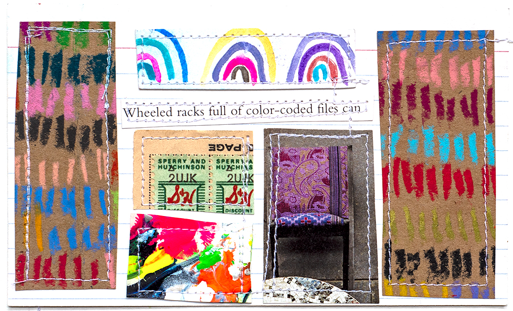 3x5” stitched collage on index card by Tammy Garcia