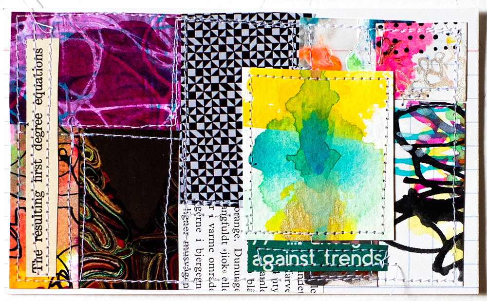 3x5” stitched collage on index card by Tammy Garcia