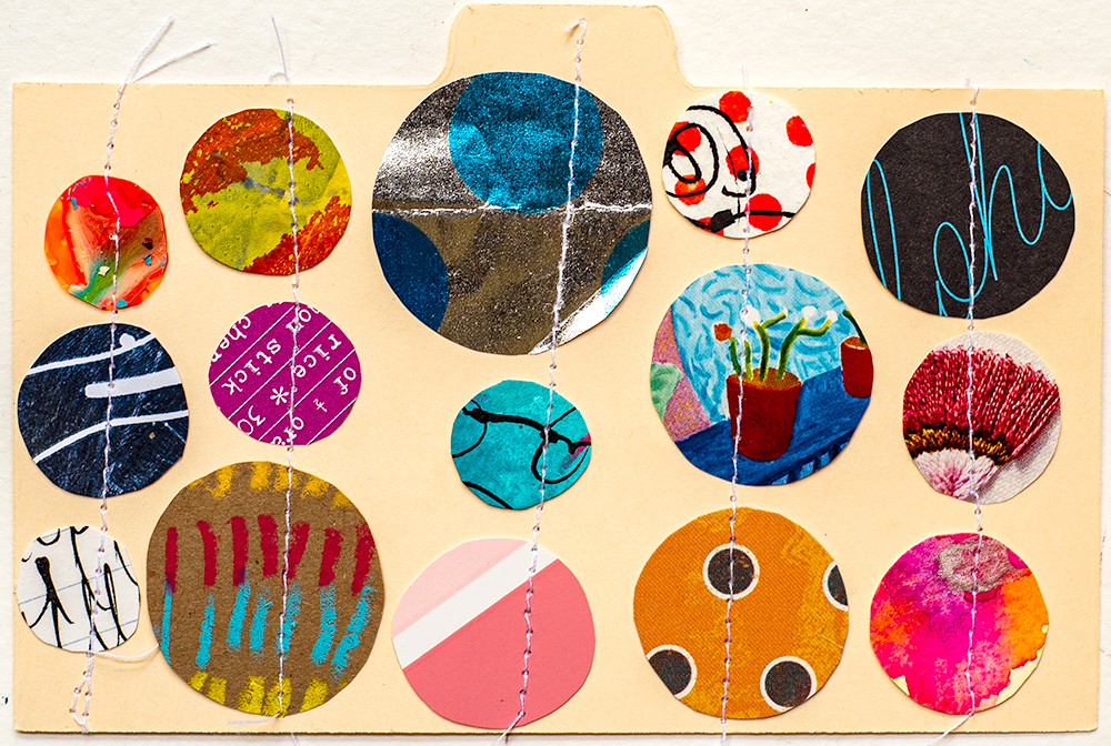 3x5” stitched collage on index card by Tammy Garcia