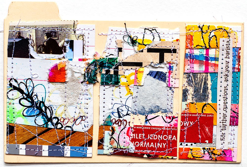 3x5” stitched collage on index card by Tammy Garcia