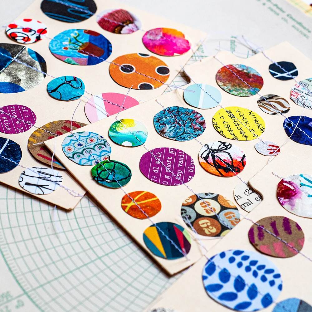 3x5β stitched collages on index cards by Tammy Garcia