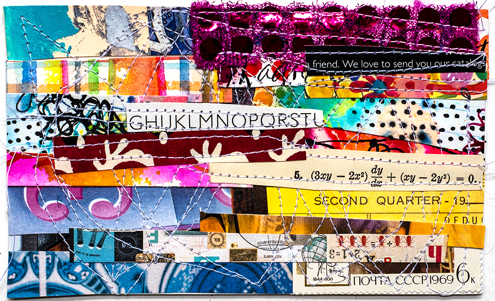 3x5” stitched collage on index card by Tammy Garcia