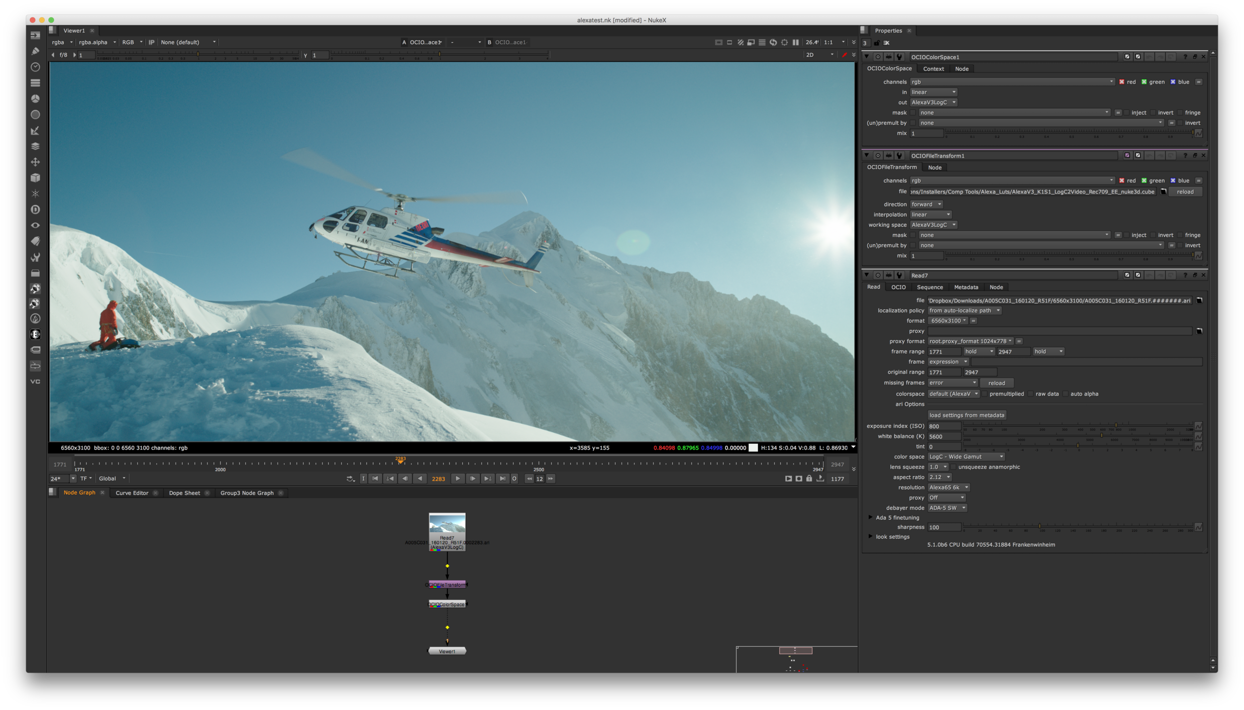 The nodes for the AlexaLUT Gizmo in Nuke.