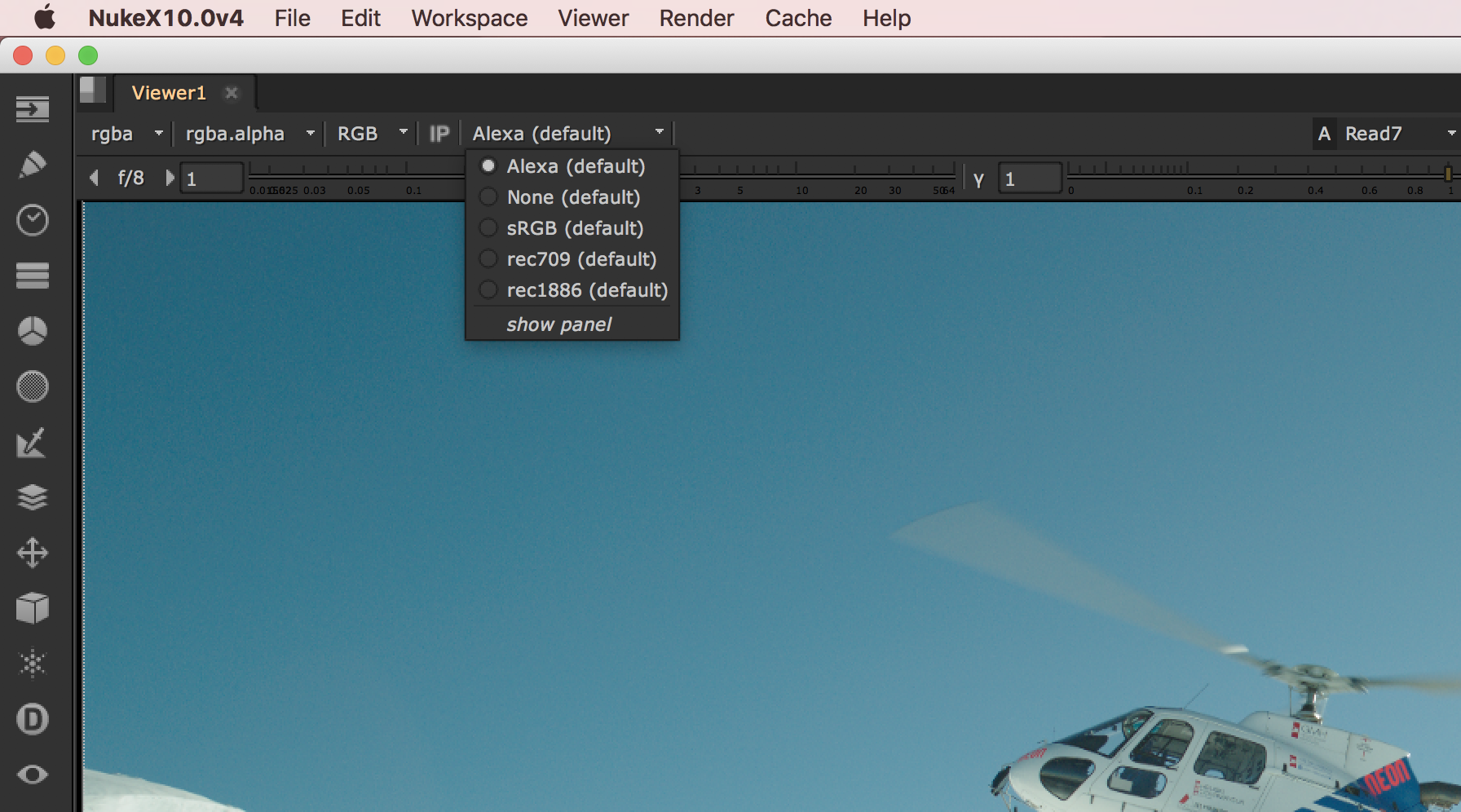 The Alexa Input Process in the Nuke Viewer.