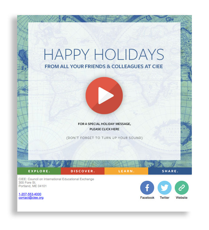 CIEE email greeting that is linked to an online, animated greeting