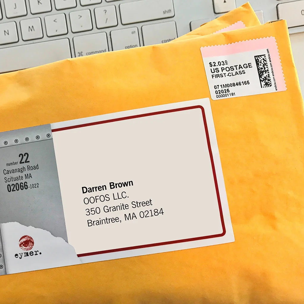 Postage is applied and the package is ready to be carted off to the post office!