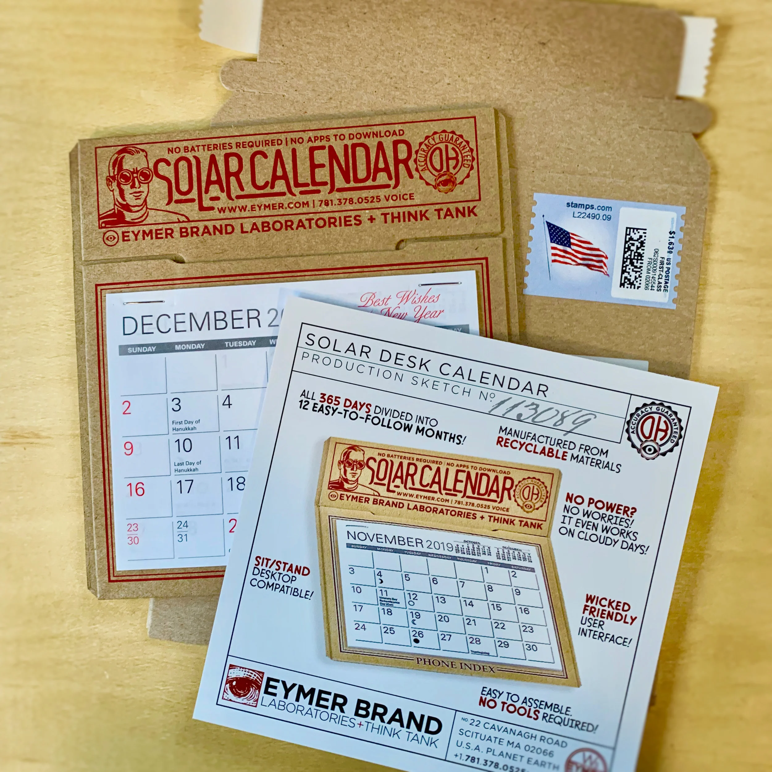 The 2019 EYMER BRAND Laboratories SOLAR DESK CALENDAR