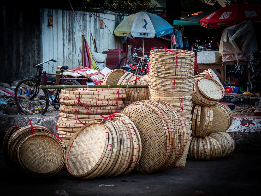 Woven trays at the market