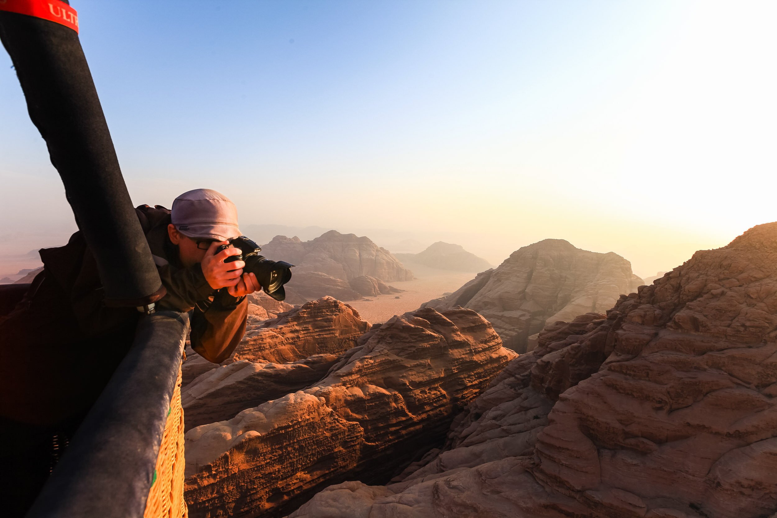 There I am, doing what I do, on an optional hot air balloon over Wadi Rum at sunrise.  Recommended.