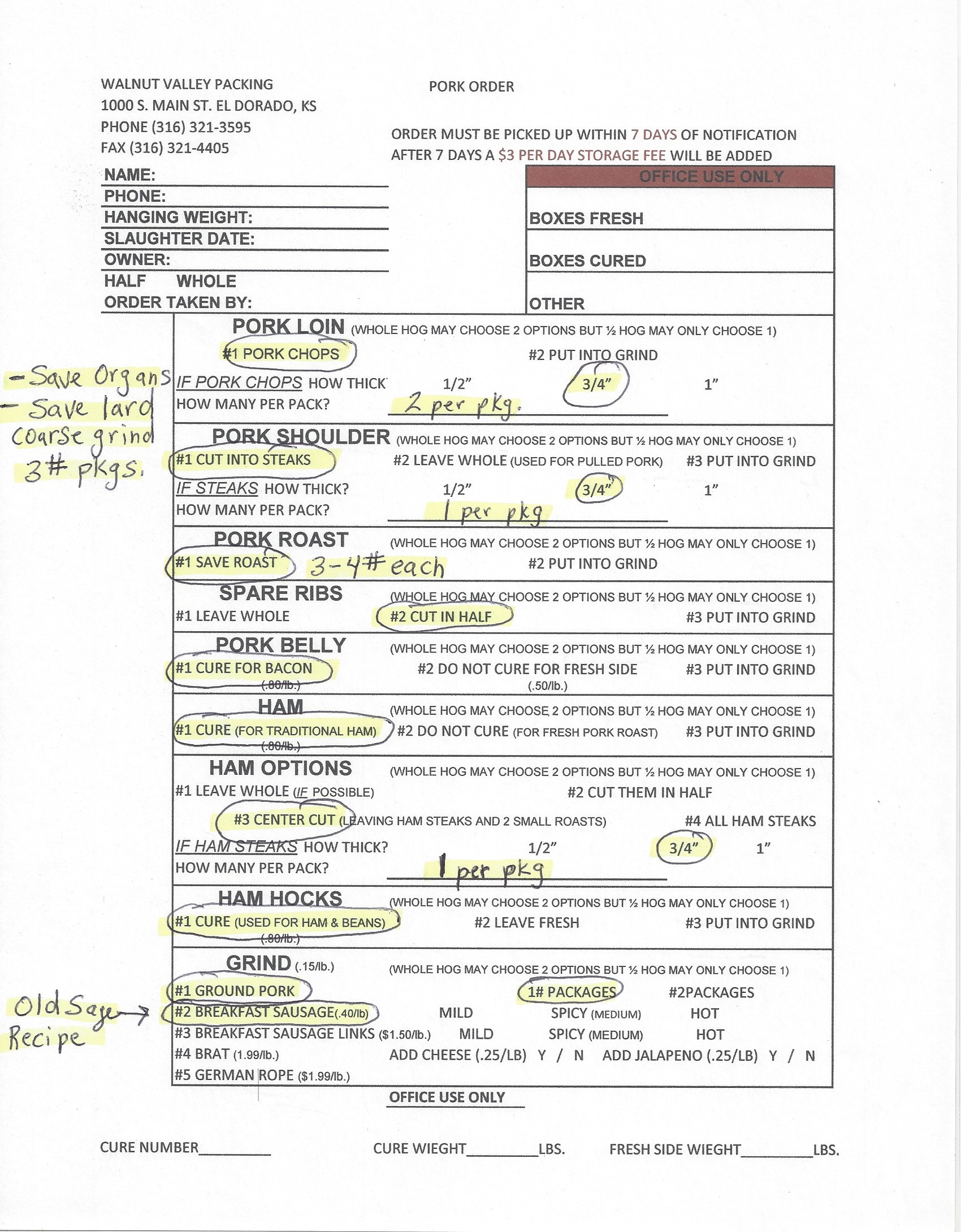 Above is an example of a cut sheet I would fill out if I wanted ham and bacon.