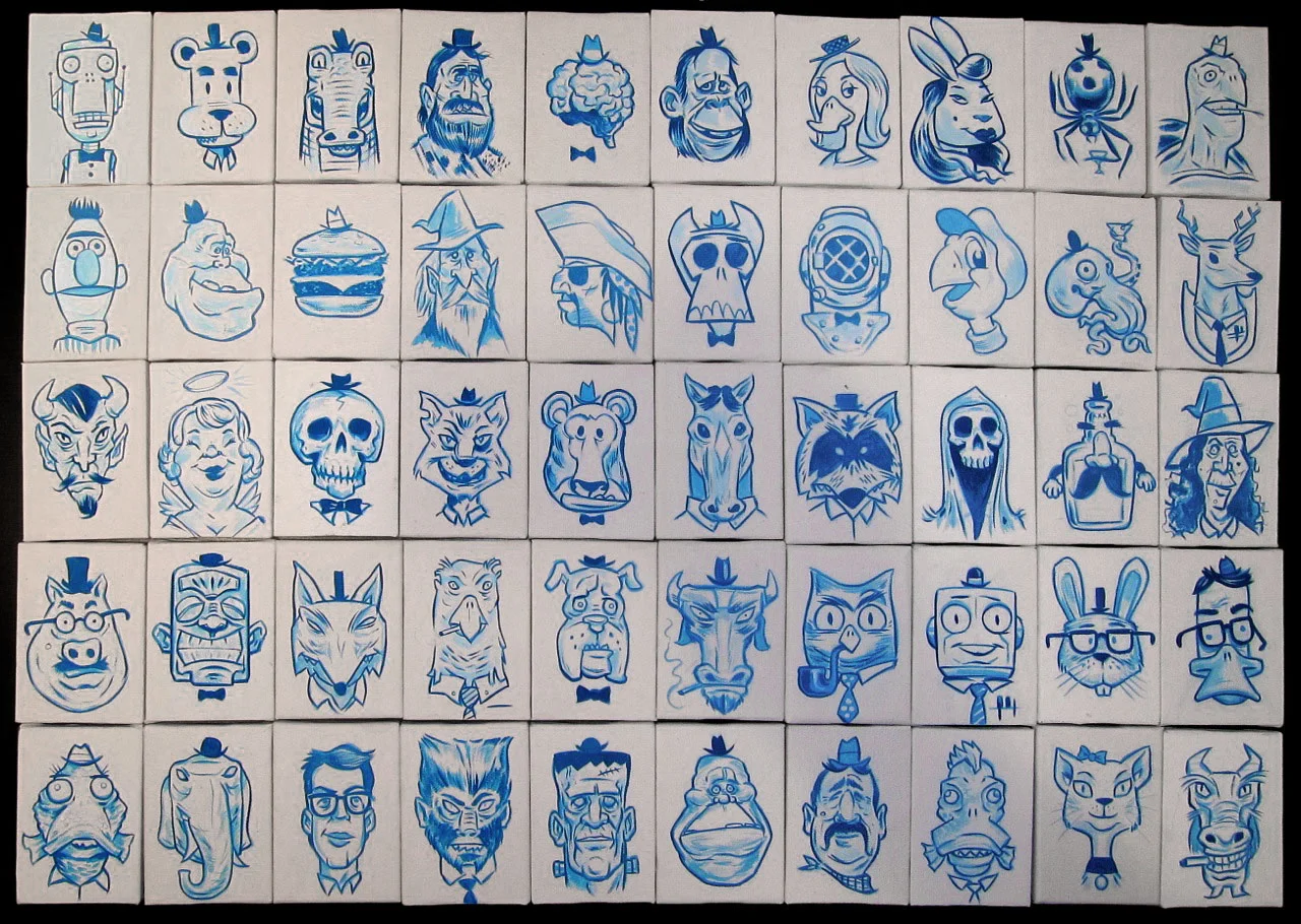 ​Tiny Blue Paintings, Gouache on mini-canvas (2.5x3.5")