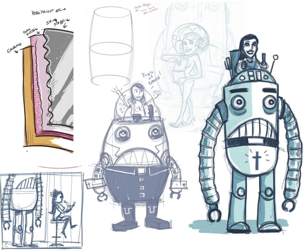 Concept sketches for ROBOPRIEST.