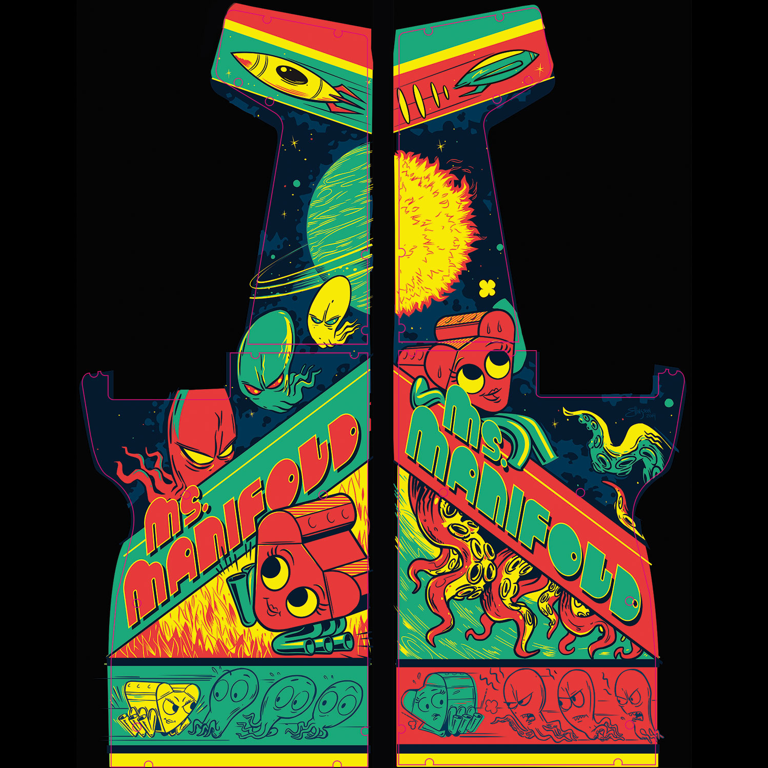 The final artwork for the Ms. Manifold cabinet