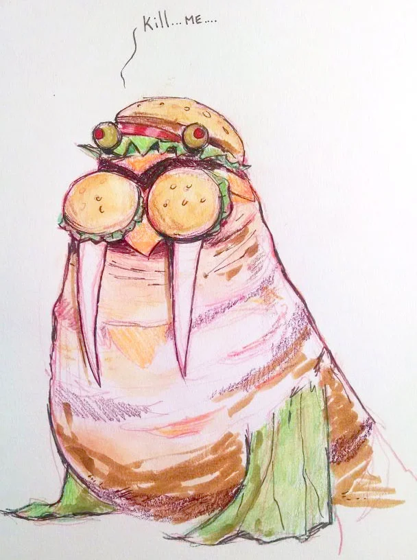 Original doodle for the Burger Walrus design.