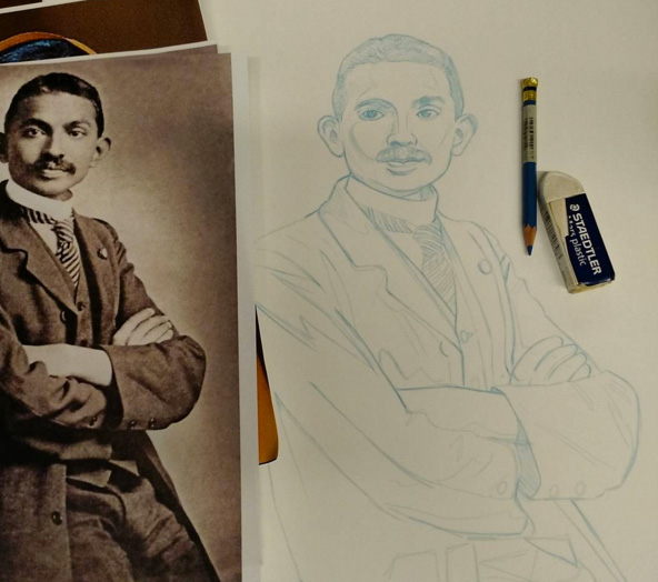 Sketch on bristol board with blue pencil