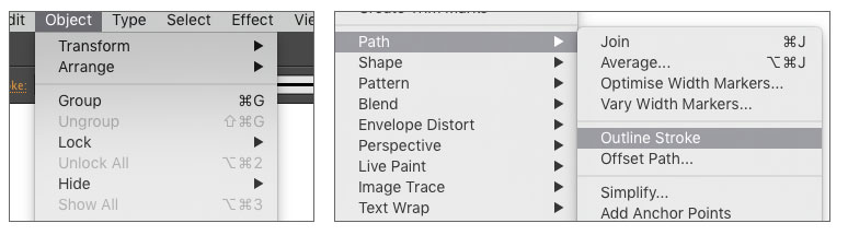 Object>Path>Outline Stroke