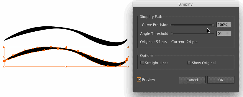 Simplifying an outlined stroke