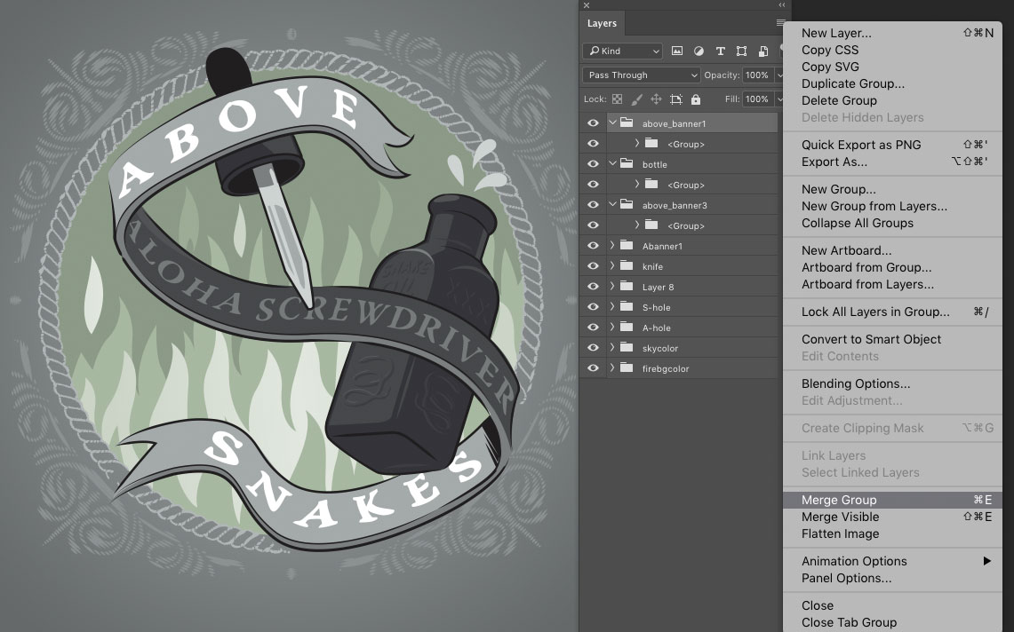 Before: Merging Layer Groups in Photoshop