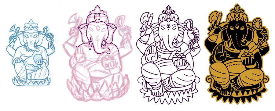 Examples of process from concept sketch to finished design.