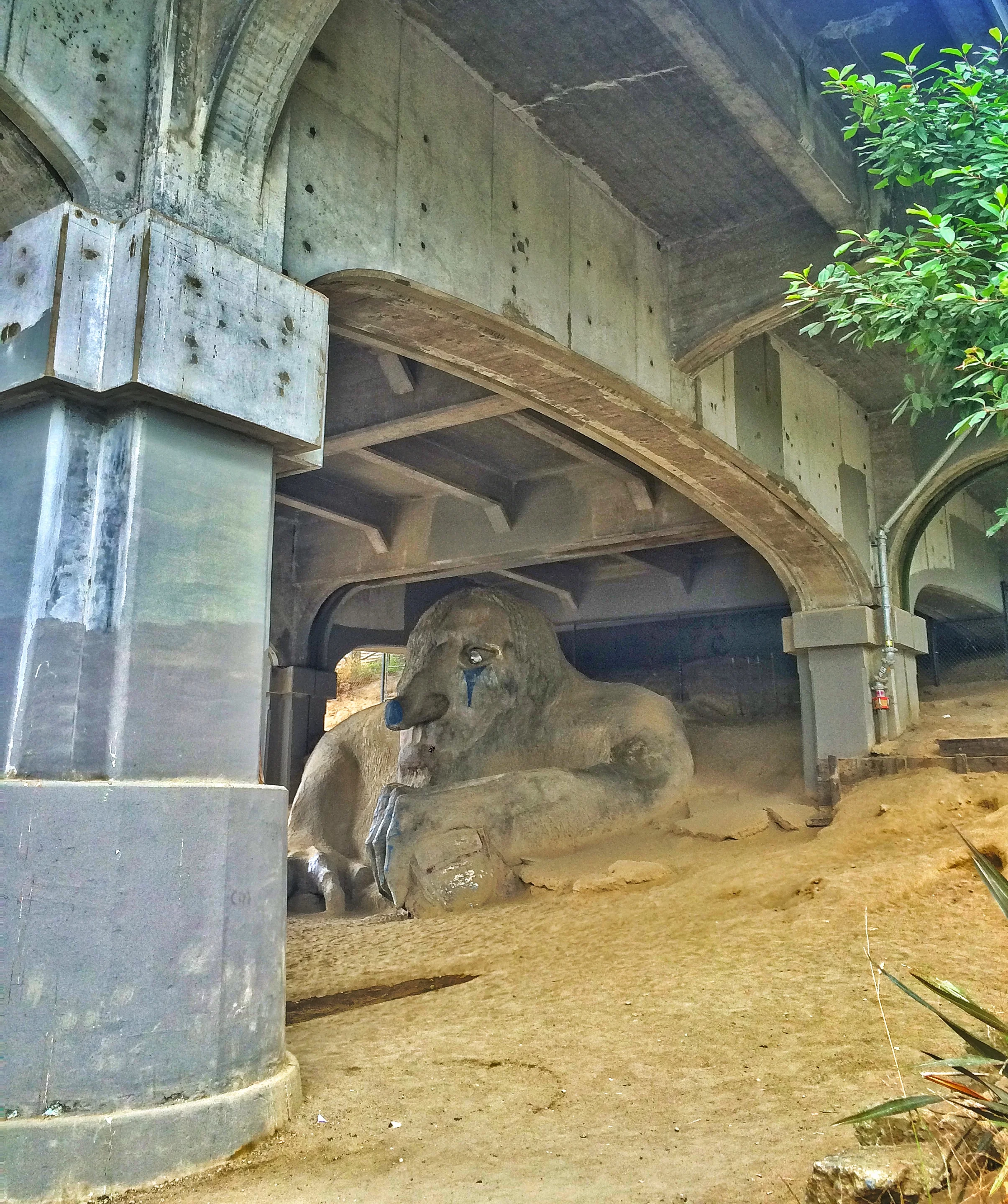 Under the Aurora Bridge, the Fremont Troll waits patiently.