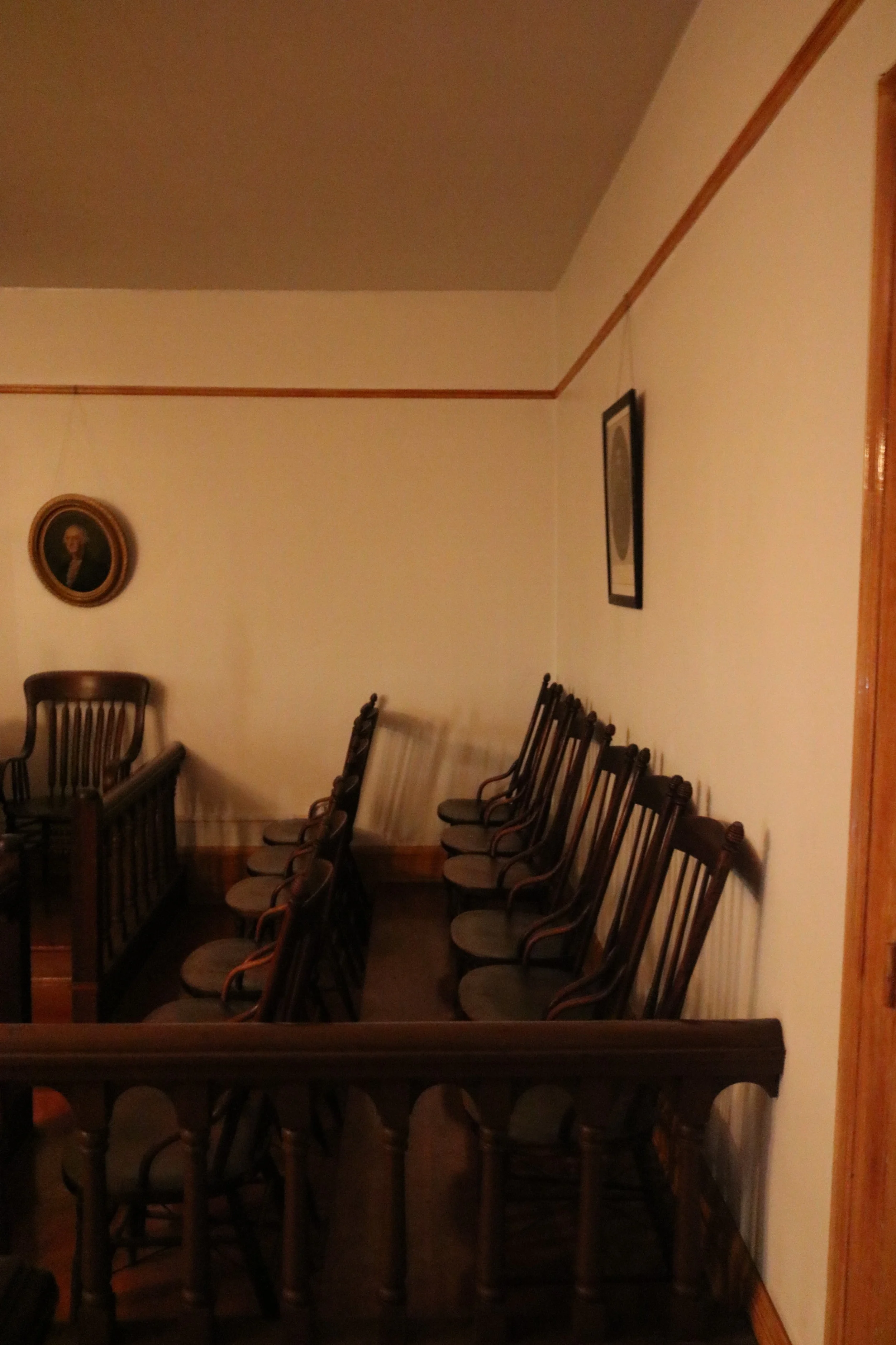 The Jury Box at the Whaley House Courtroom. Popular legend states that there is an "energy vortex" in this spot.