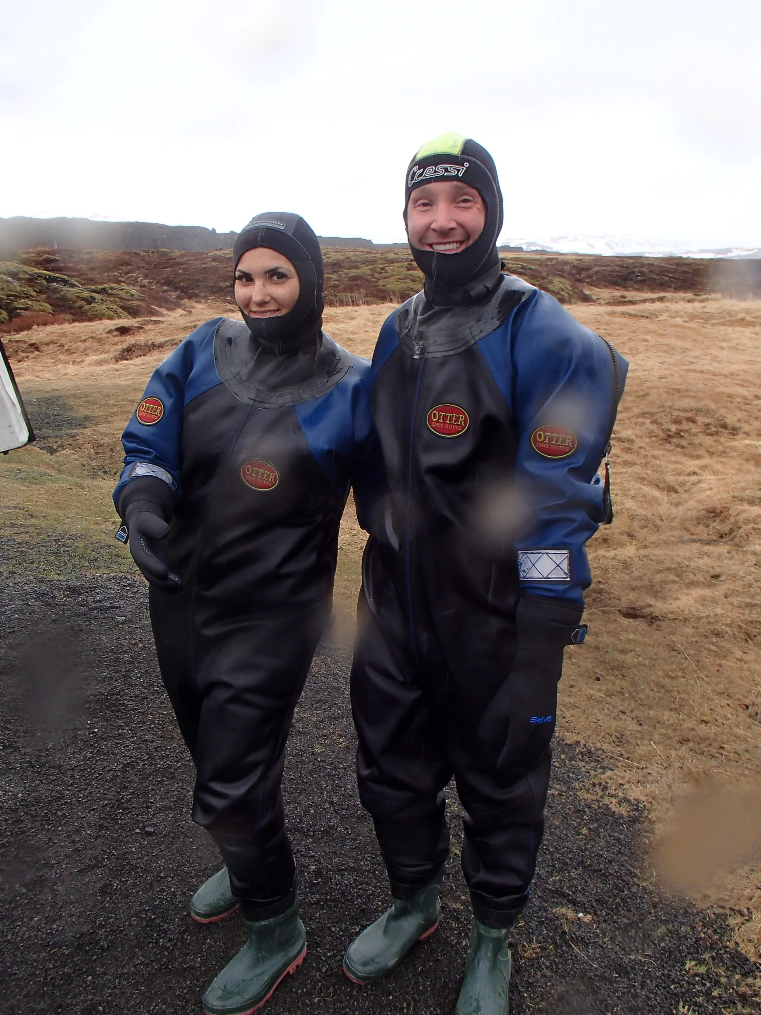 The "Teddy Bear" suits required for the snorkeling experience. That water is cold!
