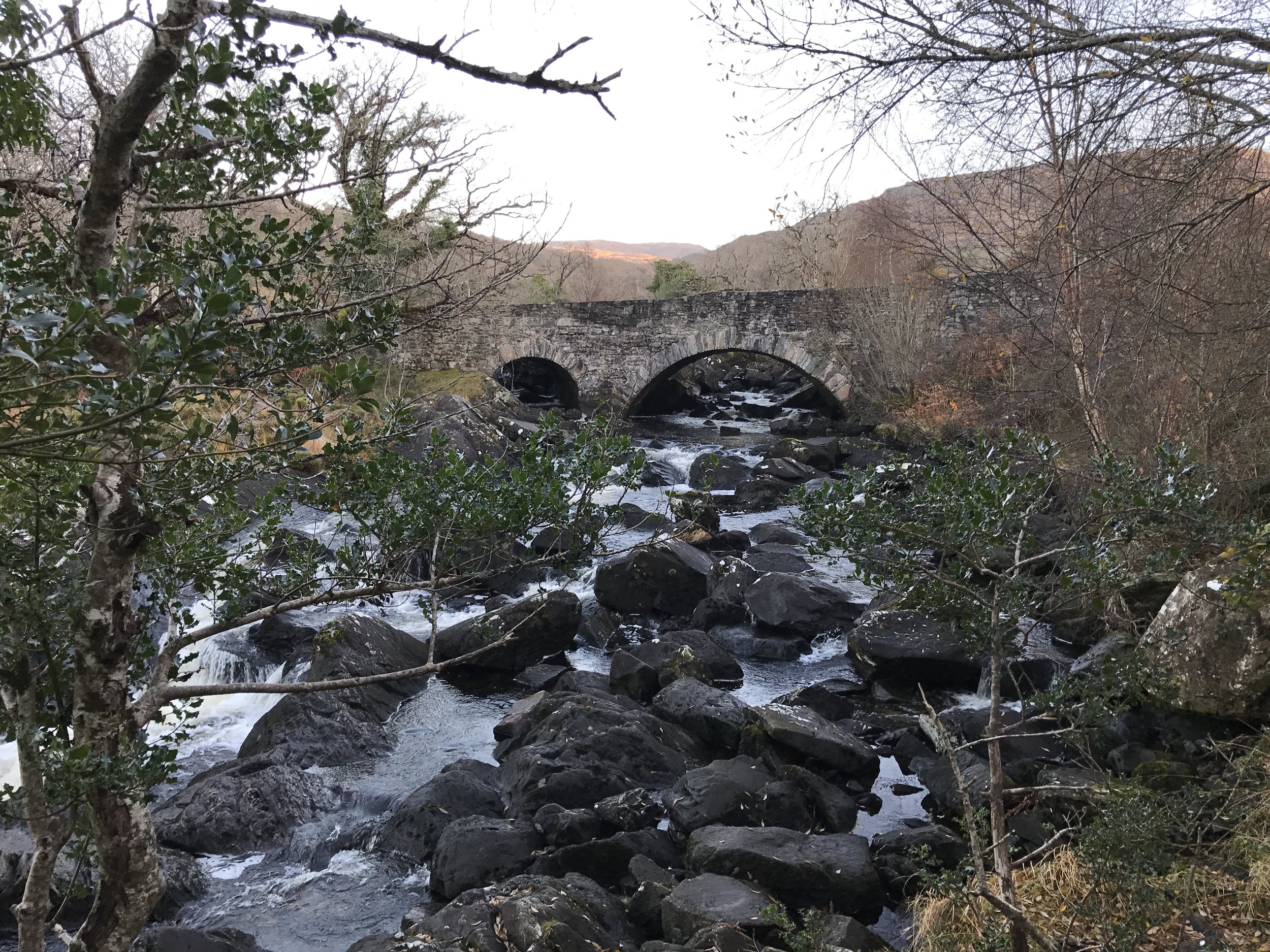 A maintained hiking trail exists on the North side of the N71 that allows one to view the waterfall passing by the church and barracks. 