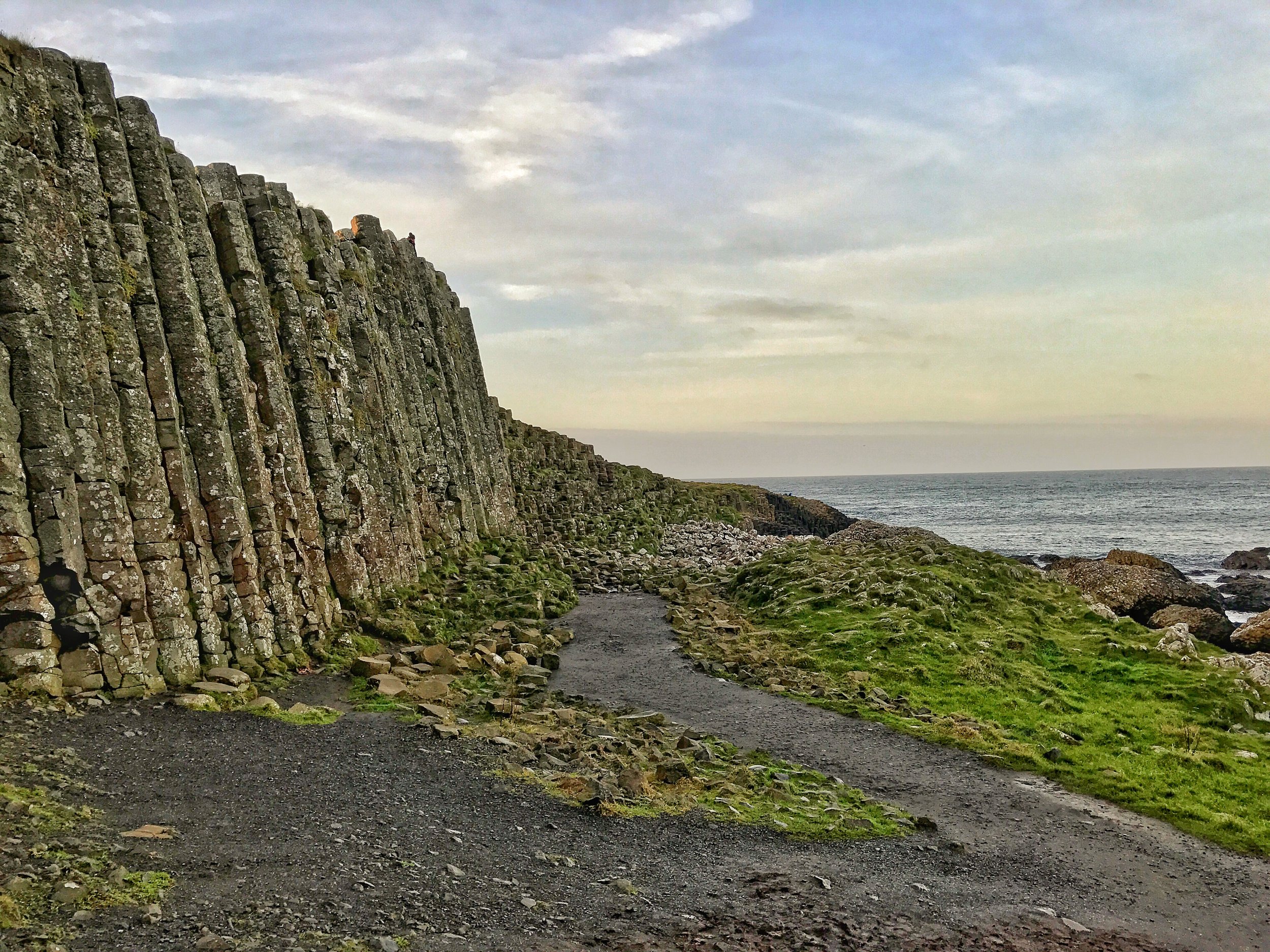 The basalt pillars extend from the Causeway and along through the land owned by the National Trust.