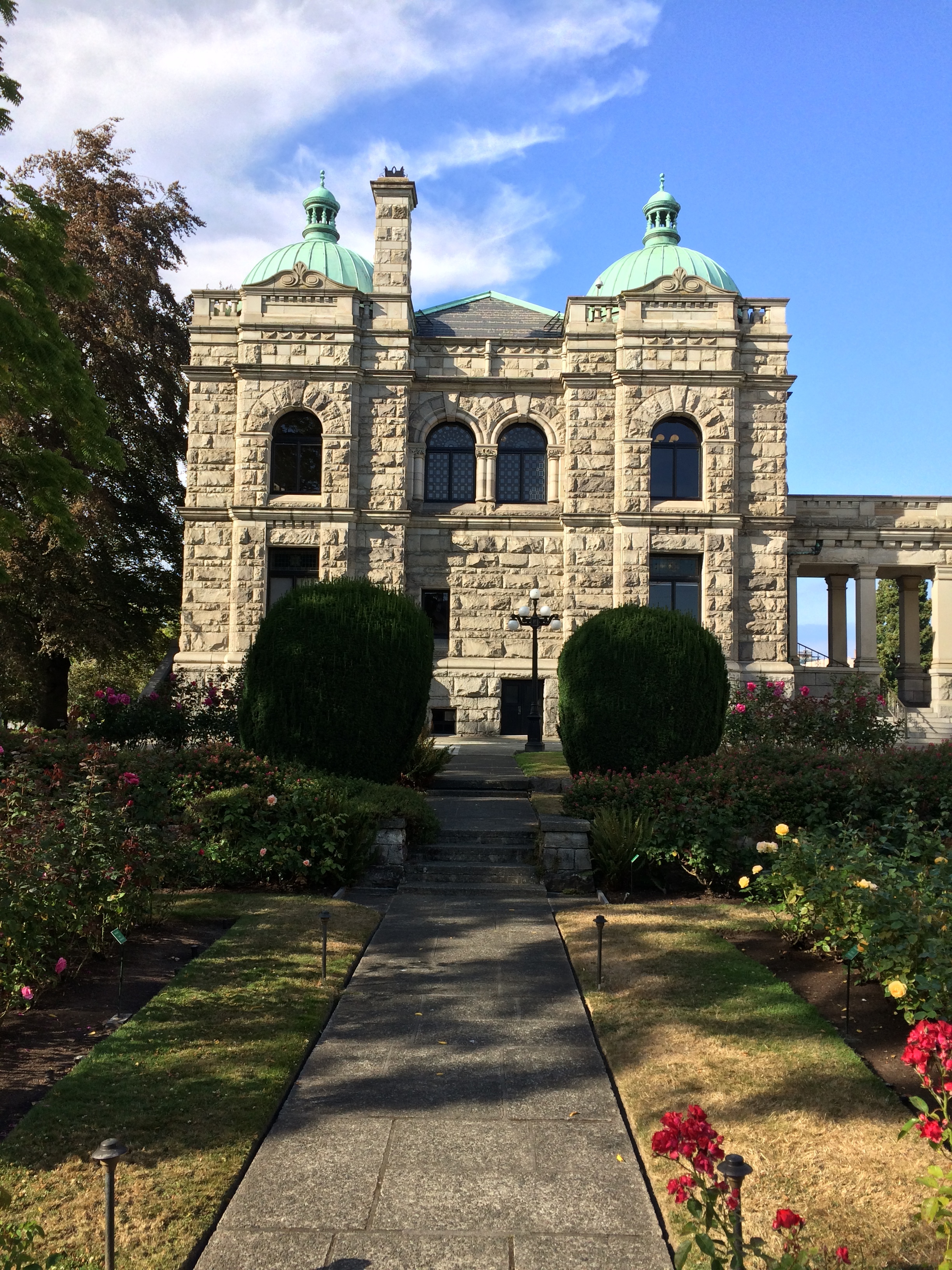 The replica chair can be found inside the Legislative Rose Gardens behind the building complex.