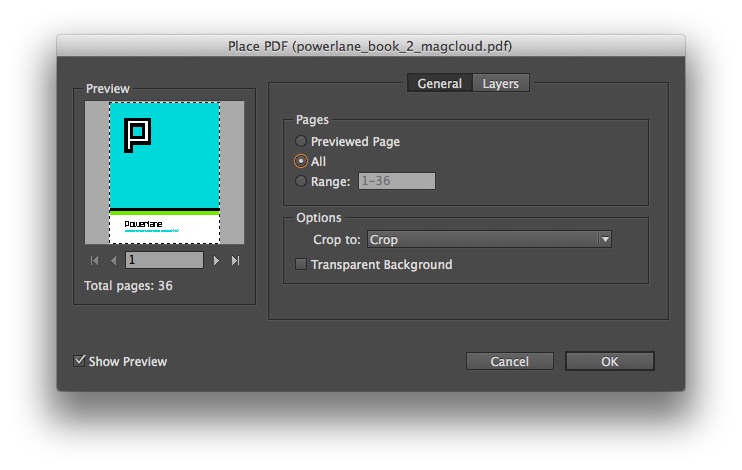 Import options for placing a PDF. Yes, you can place all the pages of a multipage PDF.