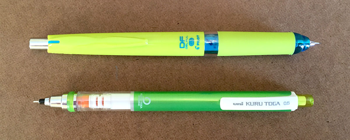 Pilot Delful (top) and Uniball Kuru Toga (Bottom)