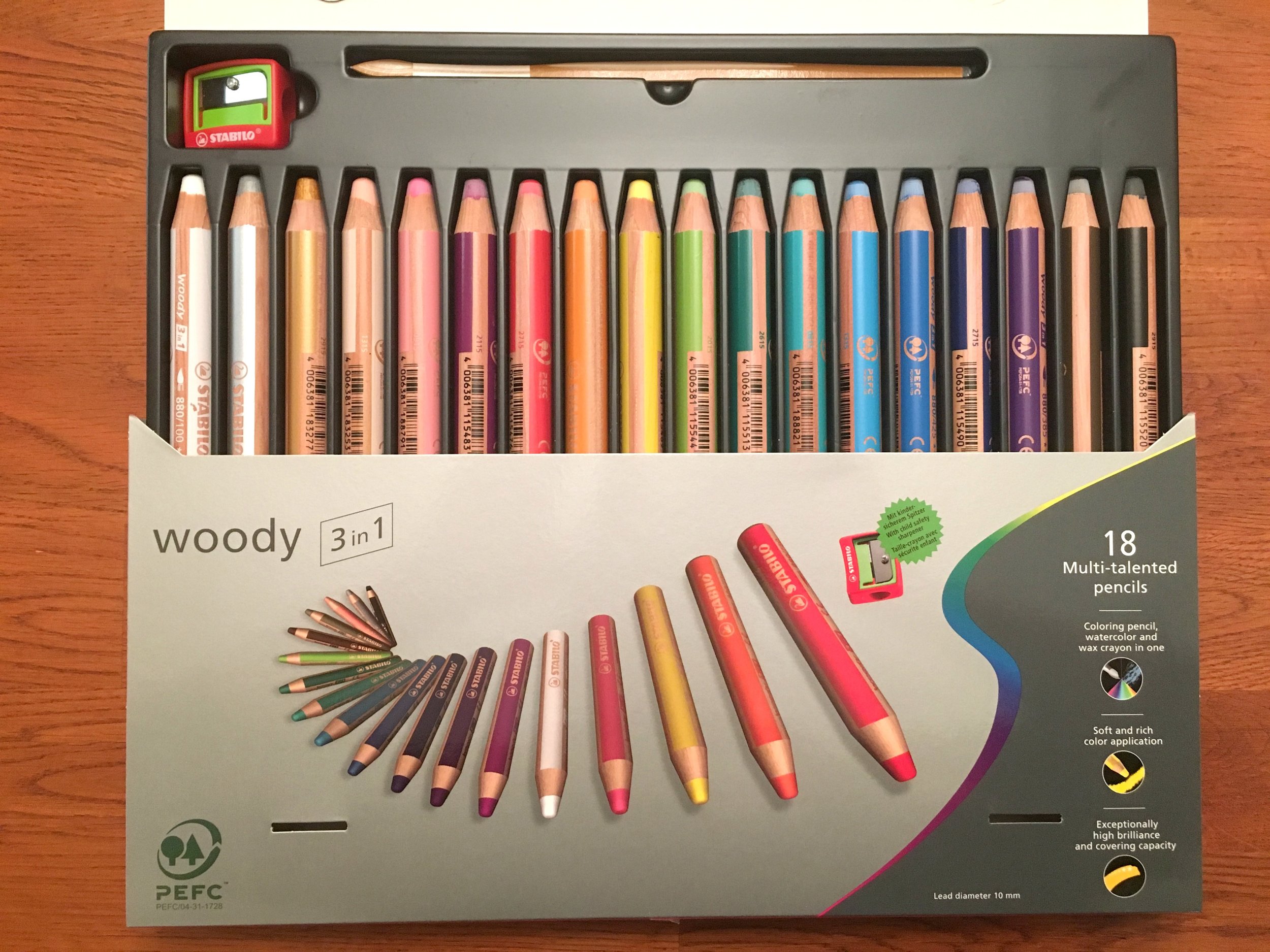 18 10 STABILO Woody 3in1 Thick Colouring Pencils Wax Crayons Watercolour6 