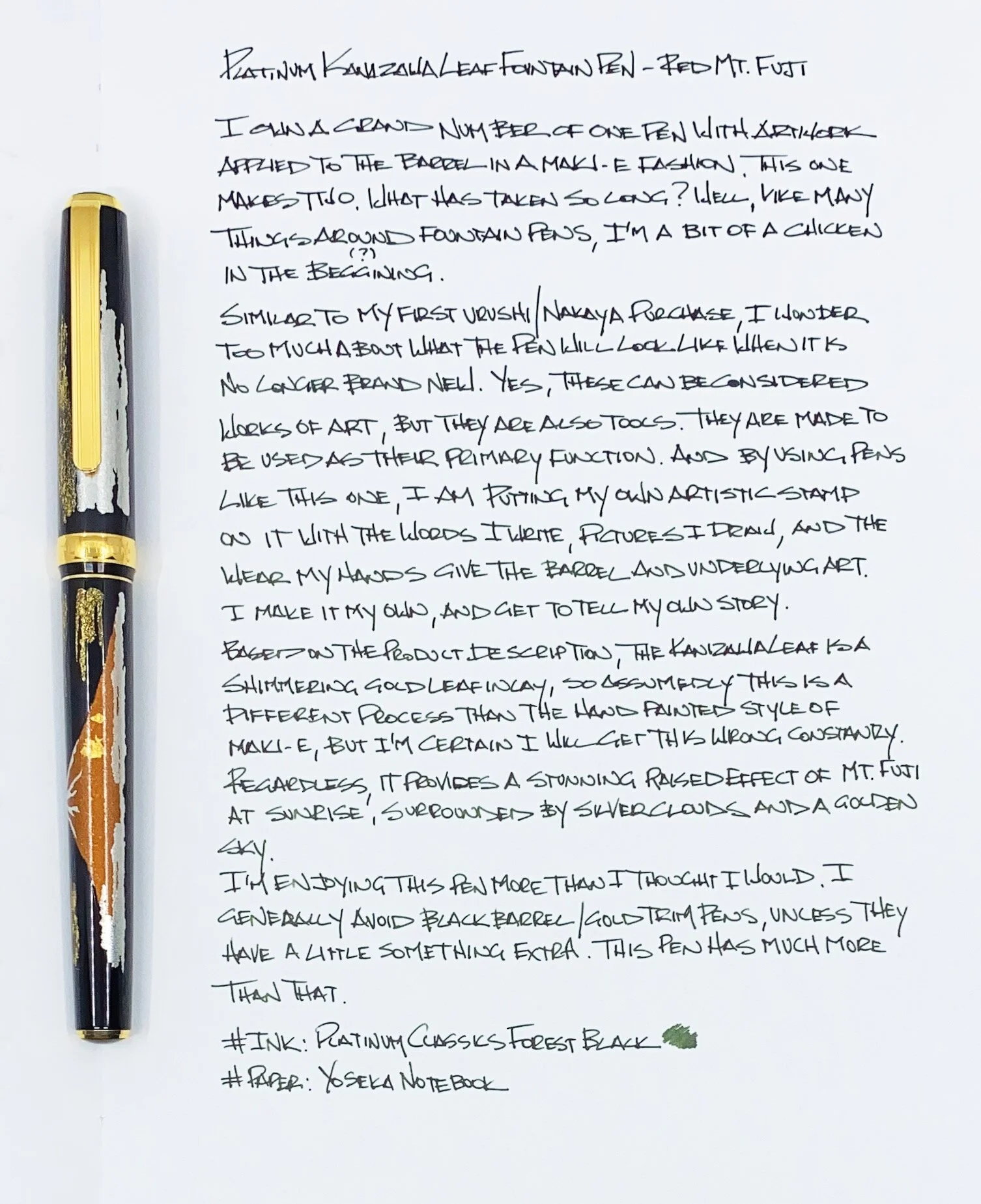 Platinum Kanazawa Leaf Fountain Pen Writing
