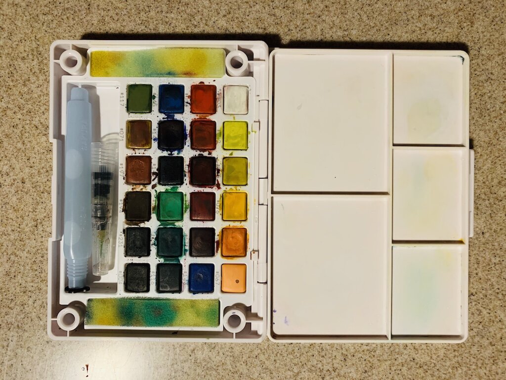  Sakura Koi Pocket Field Sketch Kit - Watercolor Sets for  Painting On the Go - 24 Colors - 1 Water Brush - 1 Sponge - 1 Mixing Palette