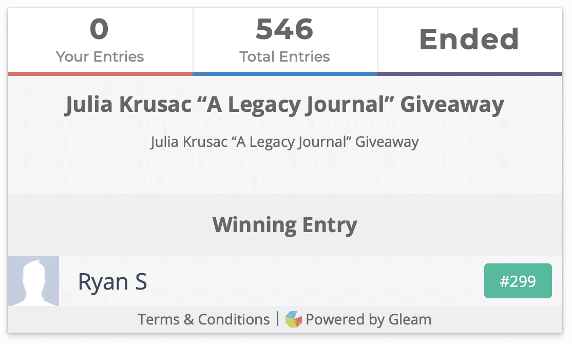 Julia Krusac “A Legacy Journal” Giveaway Winner — The Pen Addict
