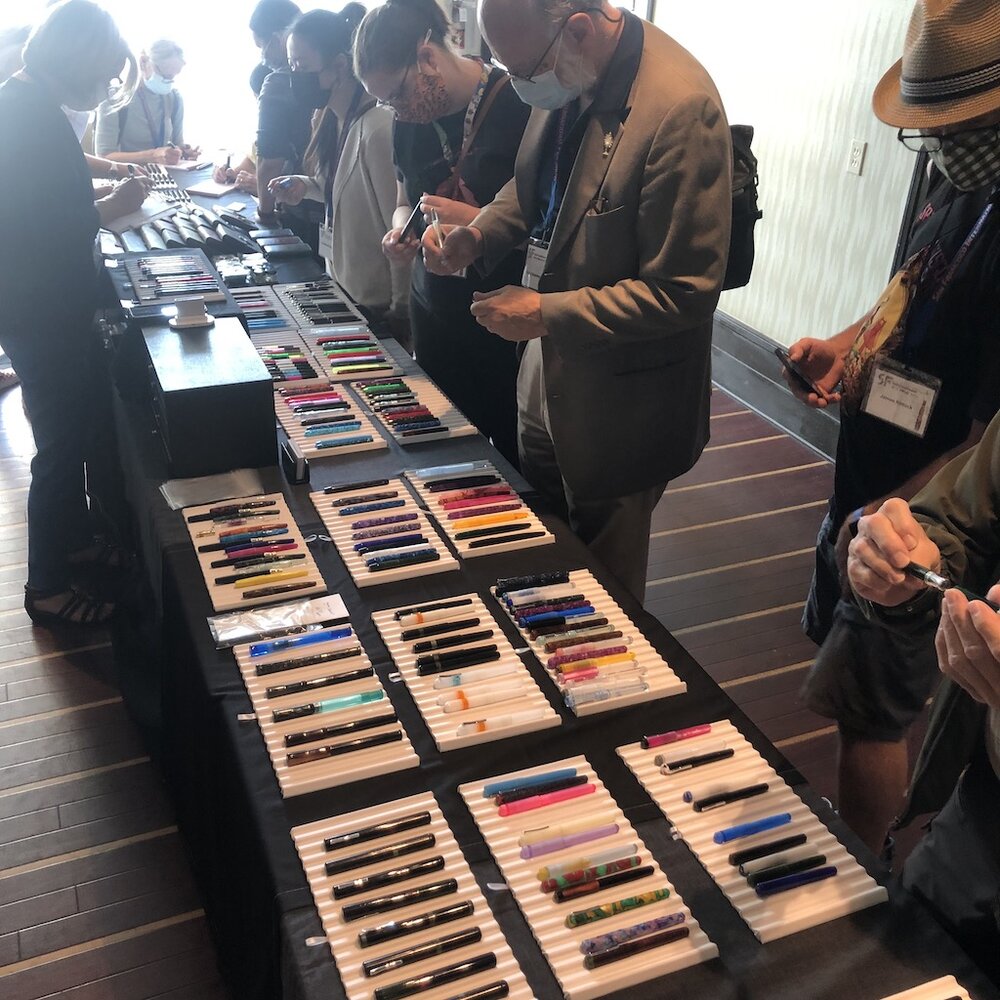 Checking out the colorful prototypes at the Franklin-Christoph table.