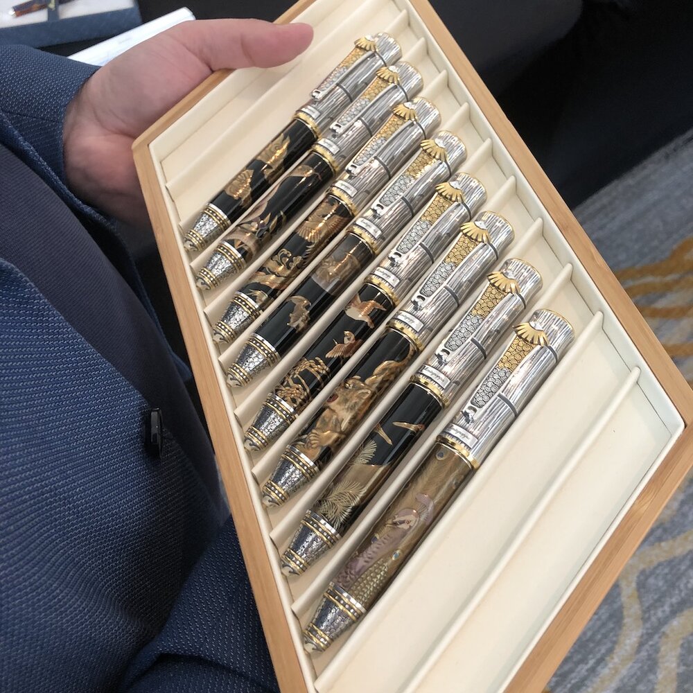 Ryan Sirignano of Kenro Industries with a tray of Montegrappa from the Zohiko Kitcho collection.