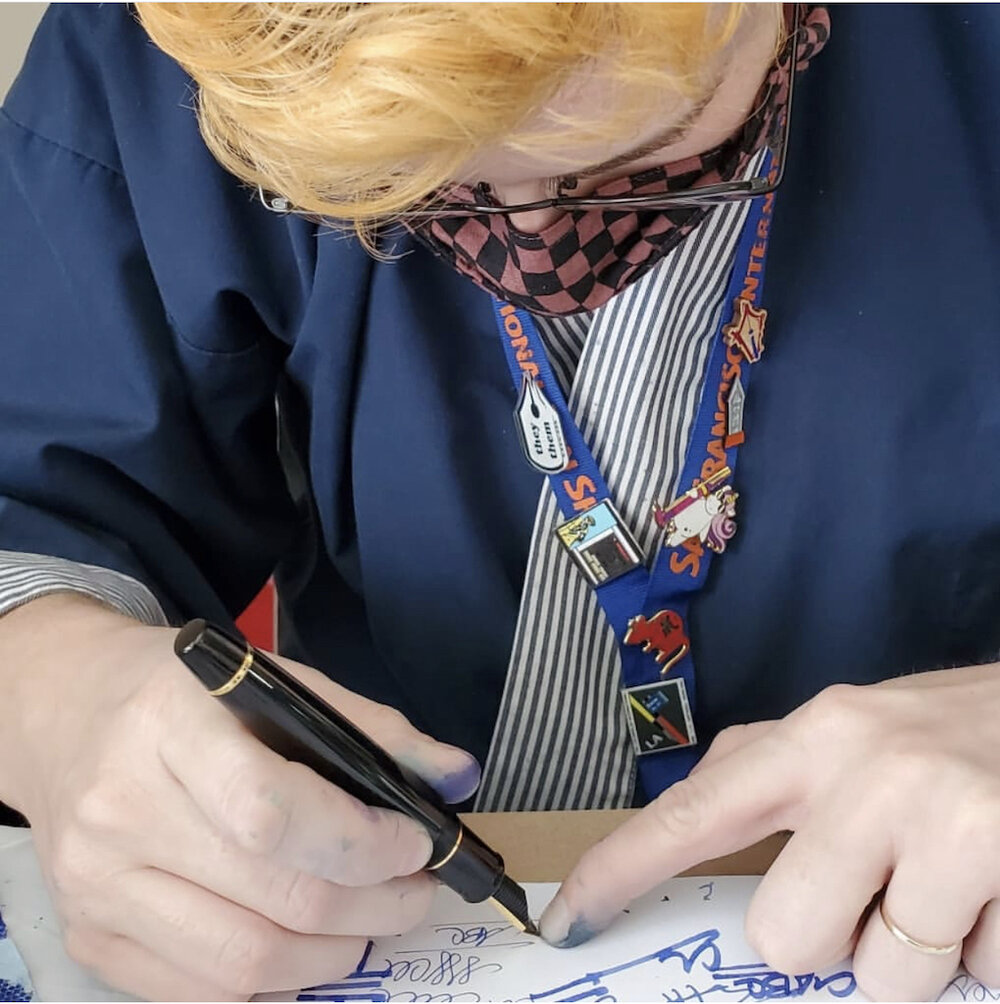 Gena working on making a Cross Concord nib with a Sailor King of Pen. (PC: the_broadside_ambassador)