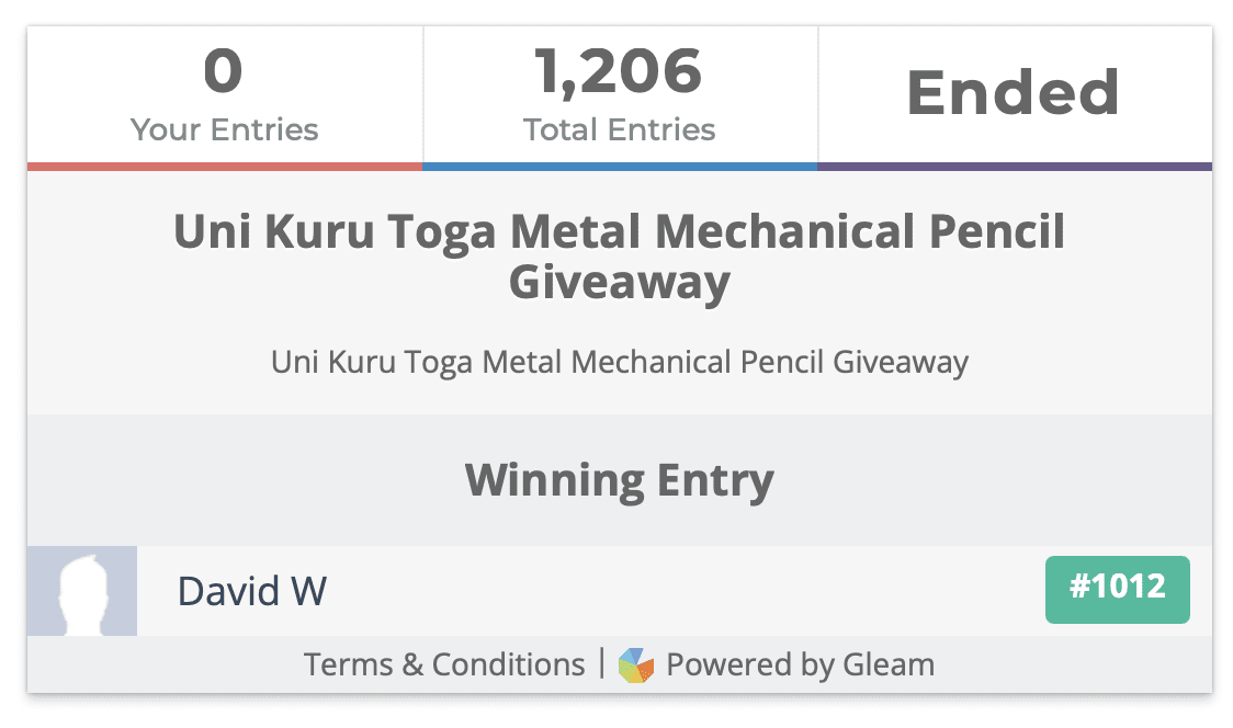 Uni Kuru Toga Metal Mechanical Pencil Giveaway Winner