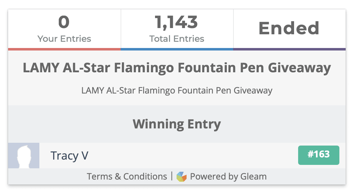 LAMY AL-Star Flamingo Fountain Pen Giveaway Winner