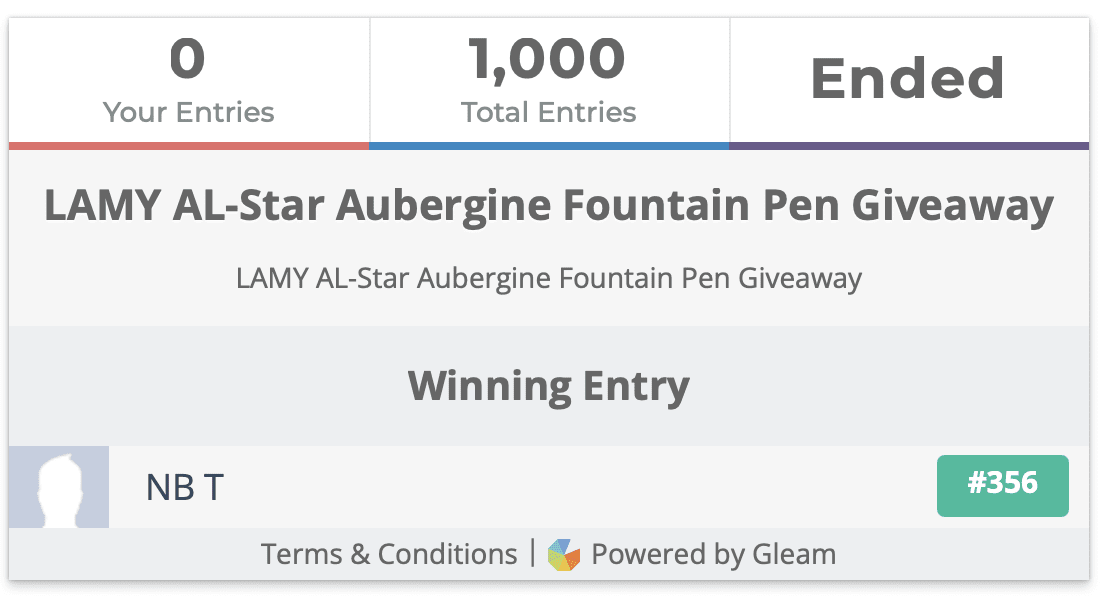LAMY AL-Star Aubergine Fountain Pen Giveaway Winner