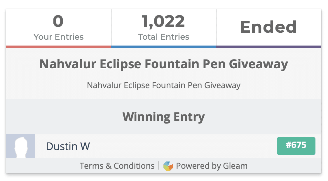 Nahvalur Eclipse Fountain Pen Giveaway Winner