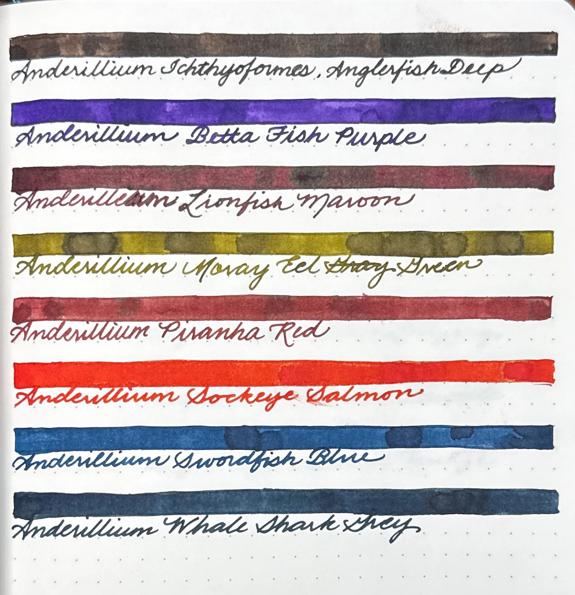 Anderillium ink swatches