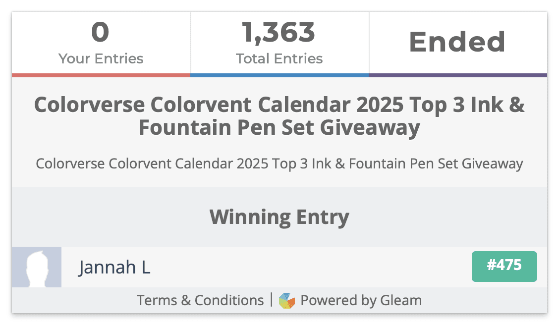 Colorverse Colorvent Calendar 2025 Top 3 Ink & Fountain Pen Set Giveaway Winner