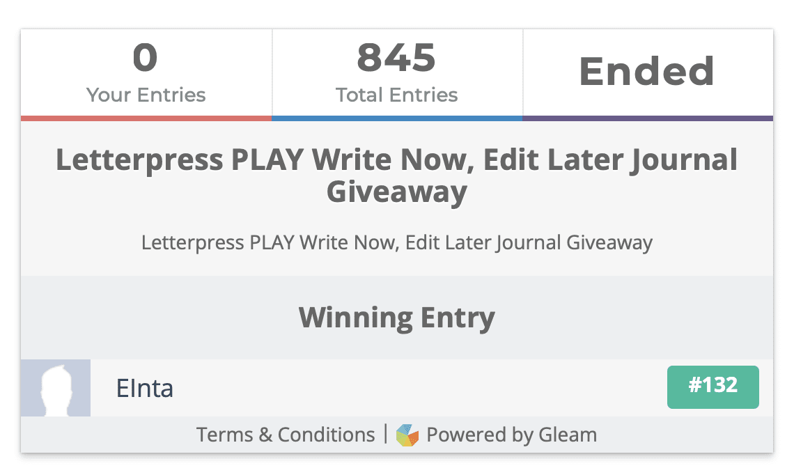 Letterpress PLAY Write Now, Edit Later Journal Giveaway
